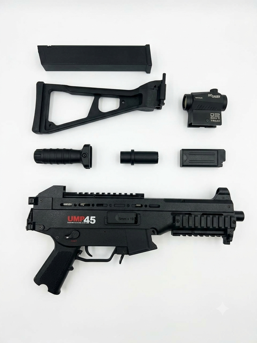 UMP-45 – Rechargeable Gel Blaster Gun, 5V Battery, Plastic & Nylon Construction, 14+
